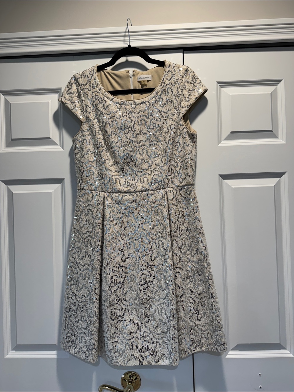 Calvin Klein Ivory Sequin Fit-and-Flare Dress